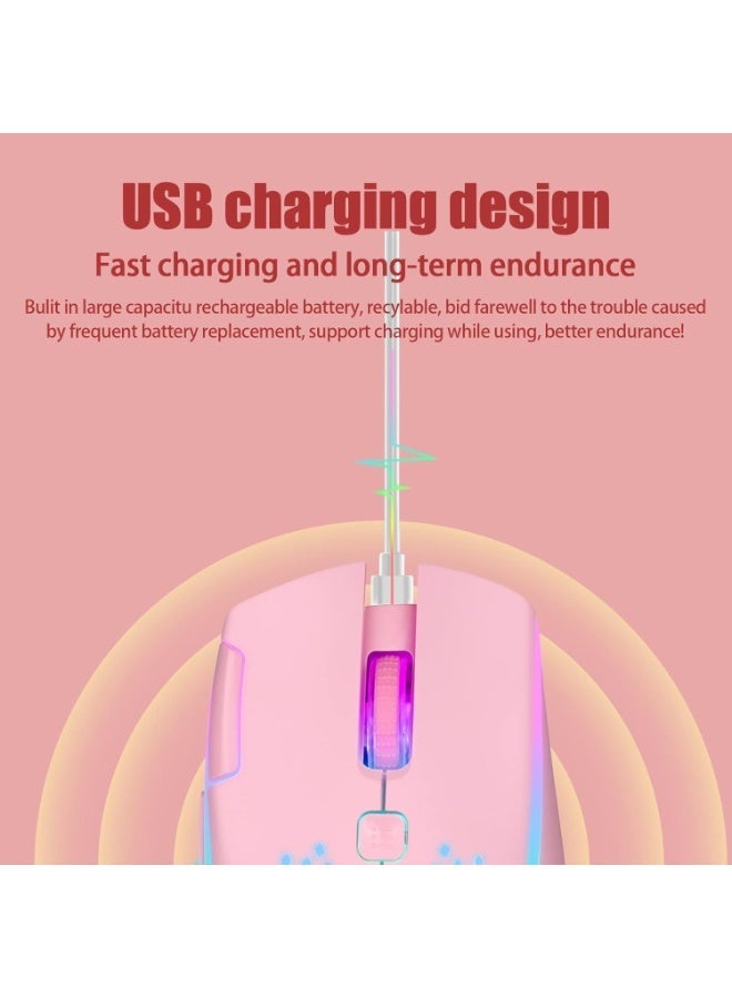 ماوس لاسلكي للألعاب، ماوس لاسلكي شاحن C8 بصمت النقر مع أضواء LED ملونة ودقة 2400/1600/1000 نقطة للحواسيب والكمبيوتر (C30 الوردي) - Image 2