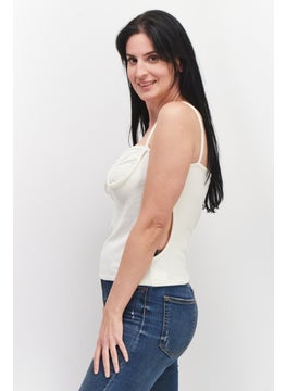 LASULA Women Sweetheart Neck Sleeveless Crop Top, Cream  - Image 3