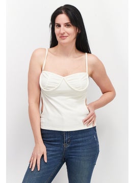 LASULA Women Sweetheart Neck Sleeveless Crop Top, Cream  - Image 1