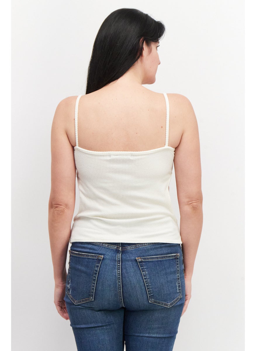 LASULA Women Sweetheart Neck Sleeveless Crop Top, Cream  - Image 2