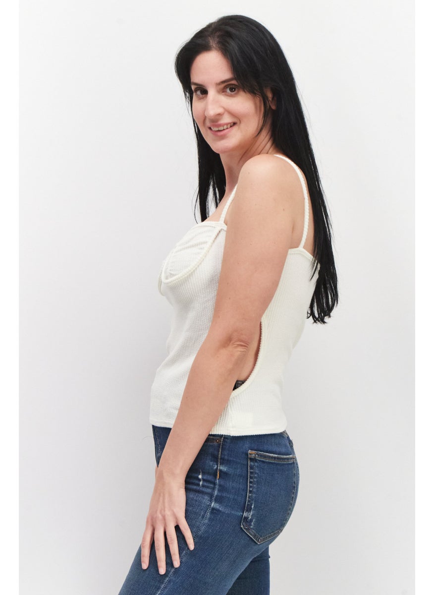 LASULA Women Sweetheart Neck Sleeveless Crop Top, Cream  - Image 3