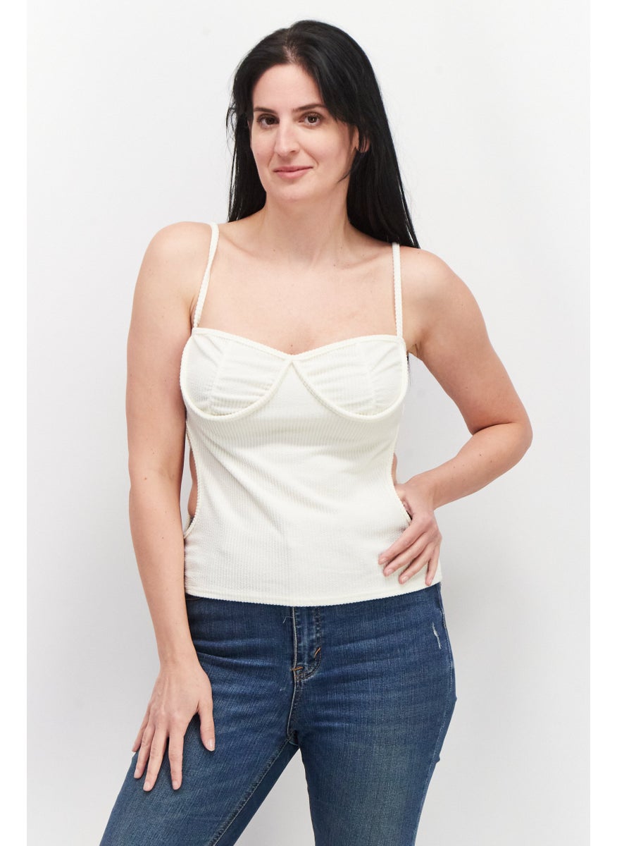 LASULA Women Sweetheart Neck Sleeveless Crop Top, Cream  - Image 1