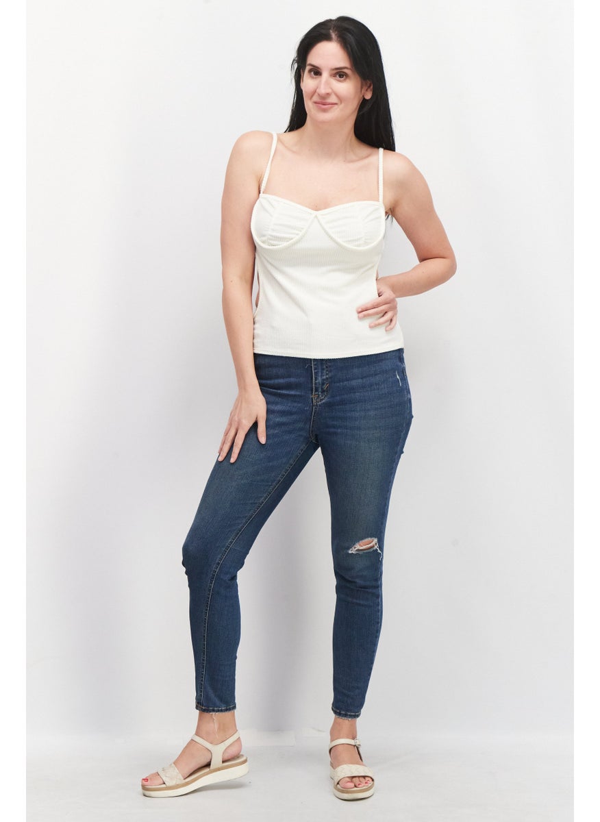 LASULA Women Sweetheart Neck Sleeveless Crop Top, Cream  - Image 4