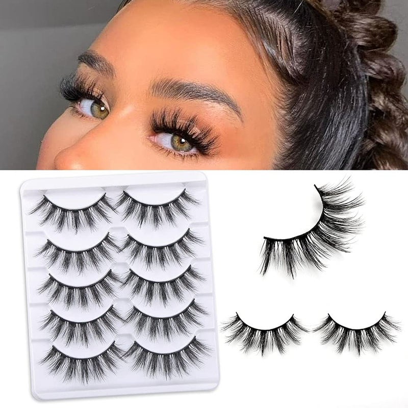 Brieve 18mm 5 Pairs 3D False Eyelashes Pack Fluffy Thick Curled Faux Mink Lashes Strip Lash Natural Look Makeup Tools3DX05