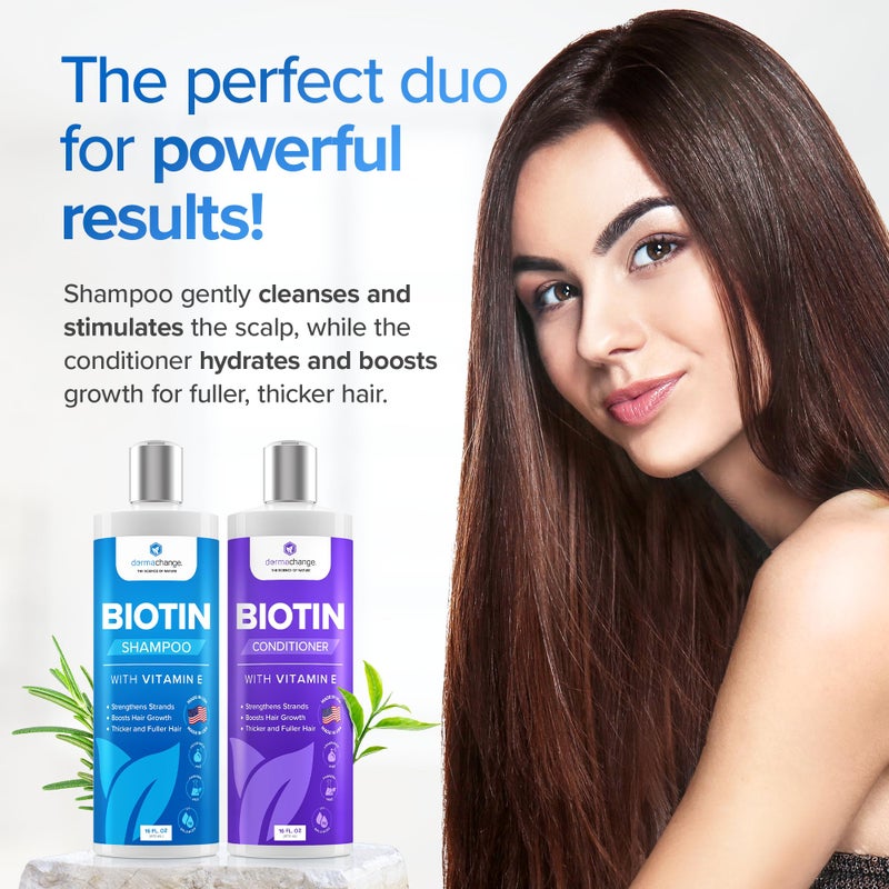 DermaChange Biotin Shampoo and Conditioner Set - Hair Growth Shampoo and Conditioner for Men & Women - Shampoo Conditioner for Dry, Damage & thinning hair with Tea Tree, Manuka Honey & Rosemary 16oz - Image 5