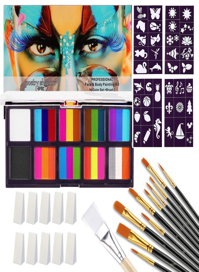Wismee Face Painting Kit - Non-Toxic One Stroke Rainbow Face & Body Painting Kit with 40 Stencils, 11 Painting Brushes and 10 Sponges for Halloween Party Costume SFX Makeup - Image 1