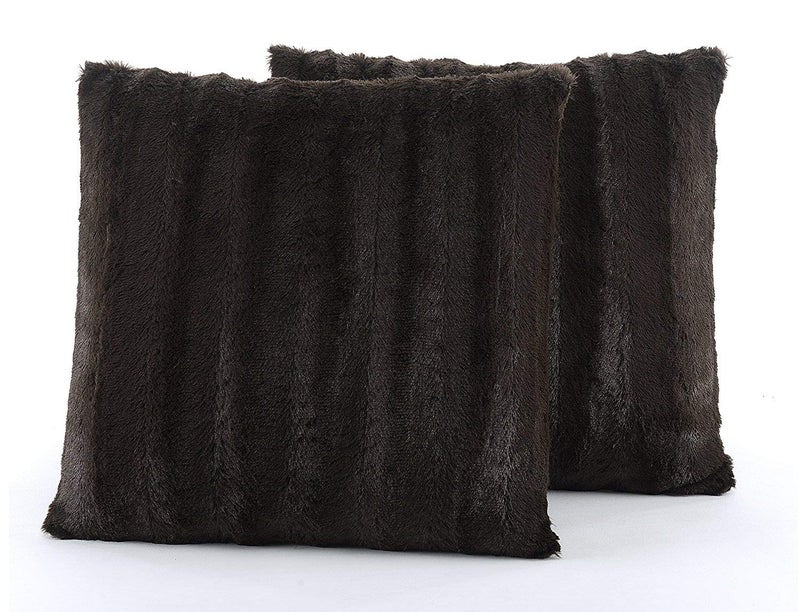 Cheer Collection Faux Fur Throw Pillows  Decorative Pillows for Couch Bed Throw Pillows Chocolate Accent Pillows for Bedroom or Living Room Aesthetic Set of 2 Furry Throw Pillows 18x18