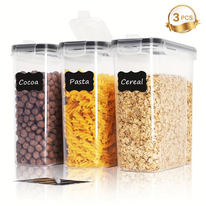 2/3/4pcs Cereal Containers Storage, Airtight Food Storage Container [2.5L/84.5Oz] for Kitchen & Pantry Organization, Clear Plastic Canister Great for Sugar, Flour, Snack, Baking Supplies, with Black Locking Lids, with Label & Marker - Image 1