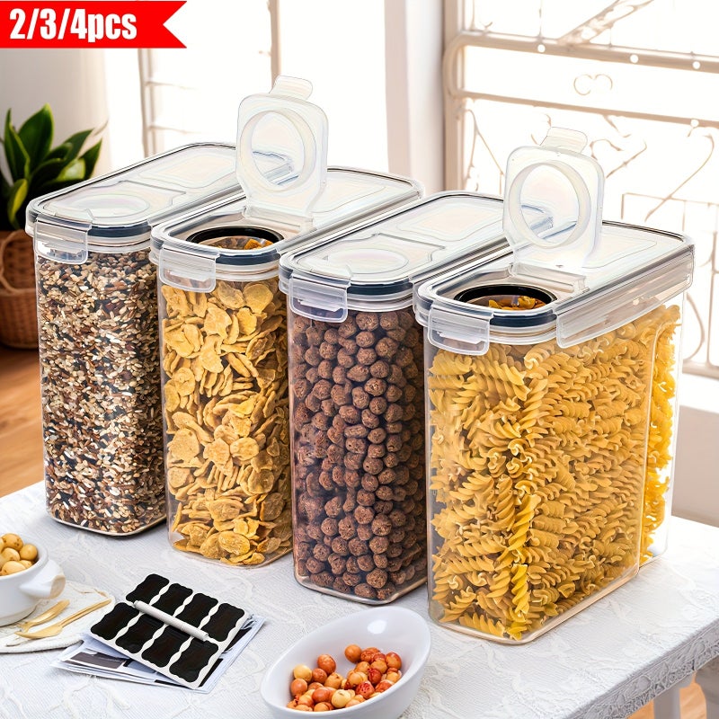 2/3/4pcs Cereal Containers Storage, Airtight Food Storage Container [2.5L/84.5Oz] for Kitchen & Pantry Organization, Clear Plastic Canister Great for Sugar, Flour, Snack, Baking Supplies, with Black Locking Lids, with Label & Marker - Image 2