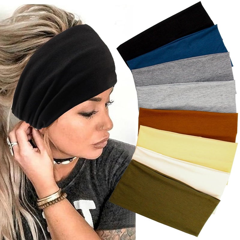 Yeshan Yeshan Wide Headbands For Women Stretch Boho Head Bands Large Turban Sweatbands Workout Yoga Running Hairband,Pack of 8