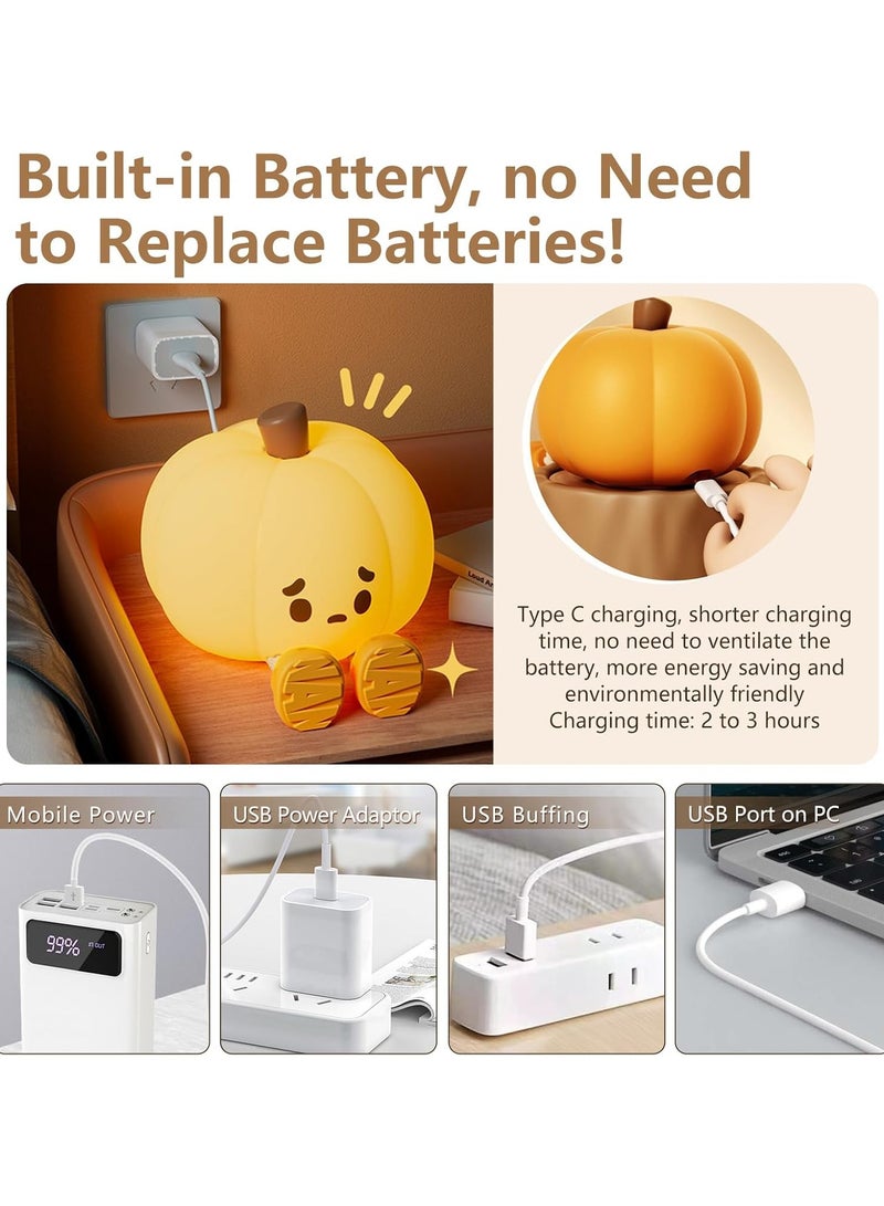 Kids Night Light with Timer Dimmable, Touch Control Silicone Night Light, Cute Panda Lamp USB Rechargeable, Cute Night Light for Kids Room (Pumpkin Night Light)  - Image 3
