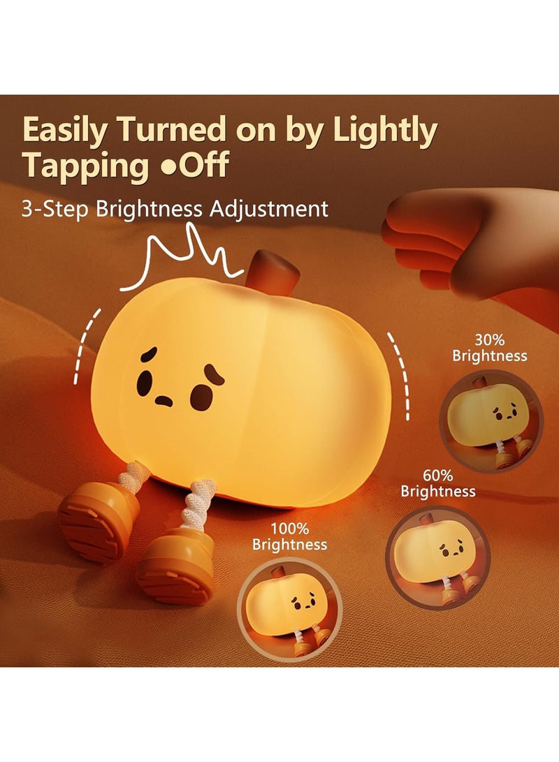 Kids Night Light with Timer Dimmable, Touch Control Silicone Night Light, Cute Panda Lamp USB Rechargeable, Cute Night Light for Kids Room (Pumpkin Night Light)  - Image 1