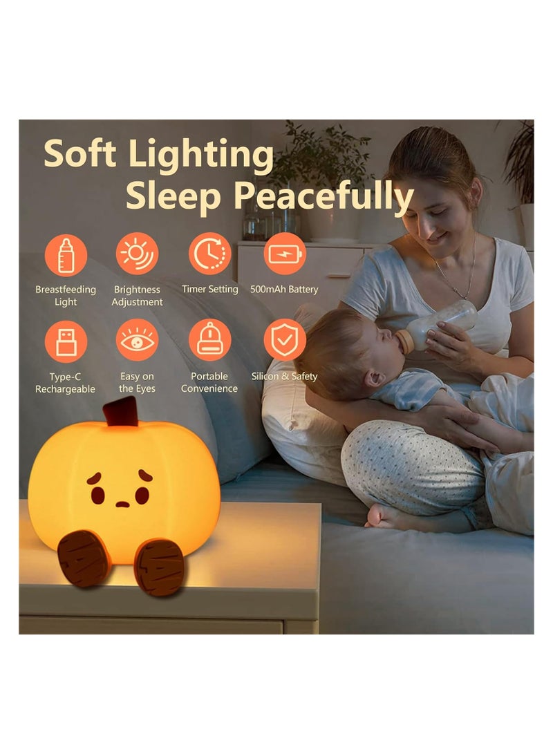 Kids Night Light with Timer Dimmable, Touch Control Silicone Night Light, Cute Panda Lamp USB Rechargeable, Cute Night Light for Kids Room (Pumpkin Night Light)  - Image 2