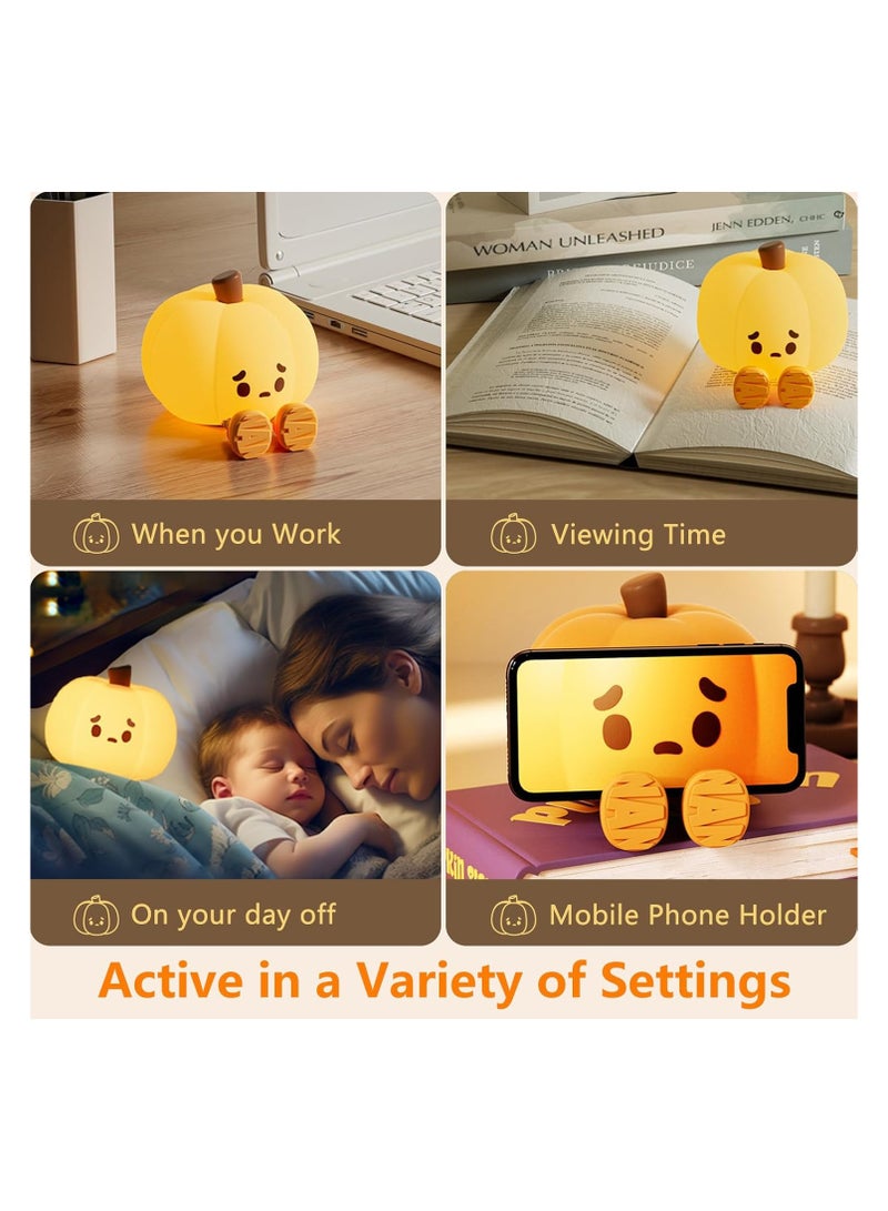 Kids Night Light with Timer Dimmable, Touch Control Silicone Night Light, Cute Panda Lamp USB Rechargeable, Cute Night Light for Kids Room (Pumpkin Night Light)  - Image 4