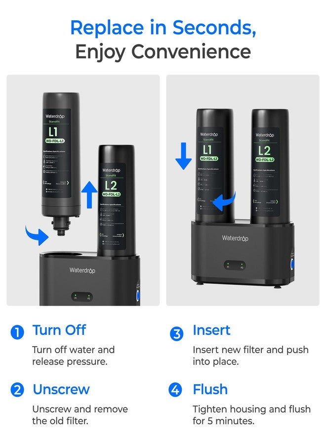 ووتر دروب فلتر مياه بديل من Waterdrop طراز FDL-L1، بديل لفلتر المياه Waterdrop طراز DLG-L المُثبّت أسفل الحوض، نظام ترشيح المياه أسفل الحوض - Image 3