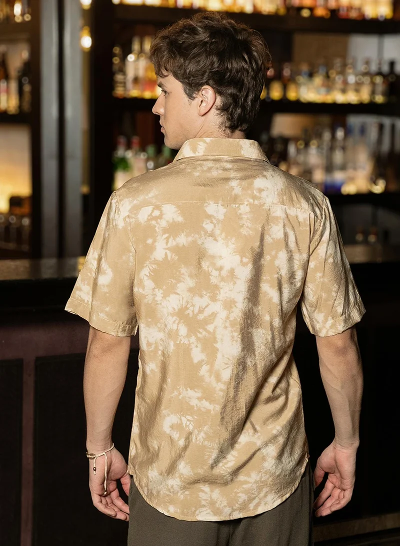 كامبوس سوترا Men's Sand Beige Tie-Dye Oversized Shirt