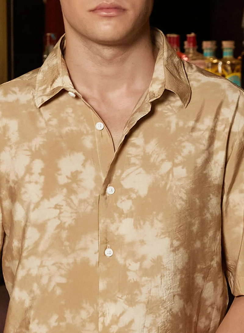 كامبوس سوترا Men's Sand Beige Tie-Dye Oversized Shirt