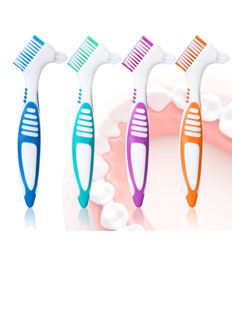 Bvcewilty - Denture Brush 4PCS Denture Toothbrushes，Cleaning Brush Double Sided Toothbrush with Multi-Layered Bristles and Rubber Anti-Slip Handle - for Denture Cleaning Care (Green,Purple,Blue,Orange) - Image 1