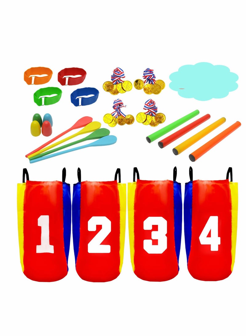 Captaintech Outdoor Kids Games Set with Potato Sack Race Bags, Bean Bag Toss, 3 Legged Bands, and Egg Spoon Game for Birthday Parties and Camping Fun - Image 1