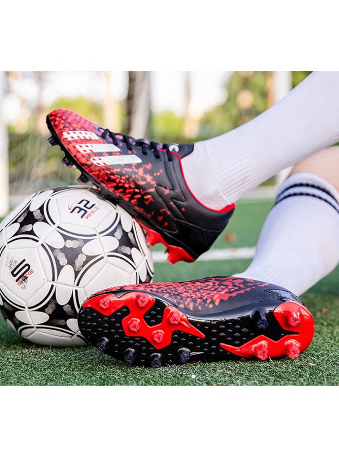 7166 Long Nails Black And Red A Generation Of Football Shoes Children's Youth Students Competition Training Shoes Boys And Girls Ag Spike Artificial Grass