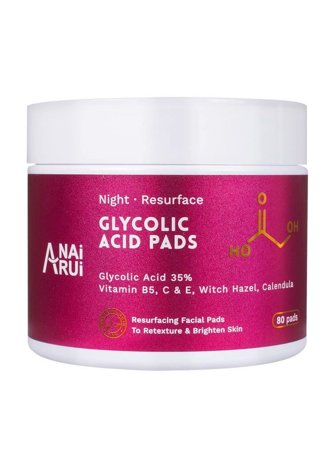 ANAI RUI Glycolic Acid Peel Pads 35% AHA Resurfacing Facial Pads with Vitamins B5, Witch Hazel, Calendula, Facial Exfoliating Pads, Acid Peel for Face Dark Spots and Reduces Fine Lines 80 Pads - Image 1