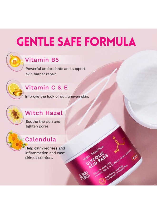 ANAI RUI Glycolic Acid Peel Pads 35% AHA Resurfacing Facial Pads with Vitamins B5, Witch Hazel, Calendula, Facial Exfoliating Pads, Acid Peel for Face Dark Spots and Reduces Fine Lines 80 Pads - Image 3