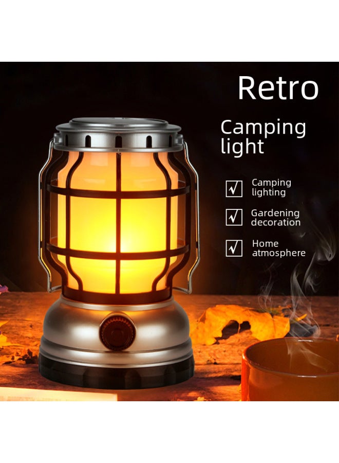 Lantern Outdoor Retro Camping Lamp Solar Charging Portable Multifunctional Camping Strong Light Portable Lamp-Color:1991: White Light + Flame Lamp + Dry Battery (Self-provided Three 5th Batteries) - Image 1