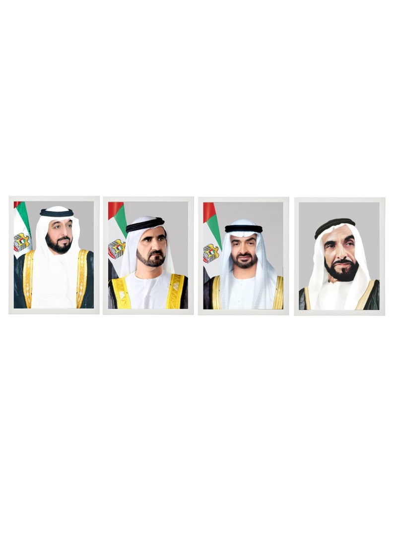 Boomah Accessories 4-Piece Official Portrait Of HH Shaikh Khalifa Al Nahyan HH Shaikh Zayed Al Nahyan HH Sheikh Mohamed Bin Zayed And HH Sheikh Mohammed Bin Rashid Al Maktoum Poster with Frame 30x40cm - Image 1