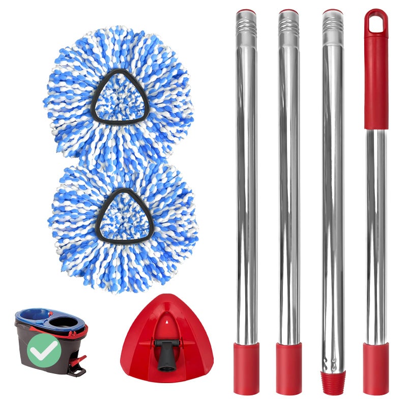 Nuorest Spin Mop Replacement Set, Includes 2 Mop Head Replacement, 1 Mop Handle (30-58in Adjustable 4-Section Pole), 1 Spin Base - Image 1