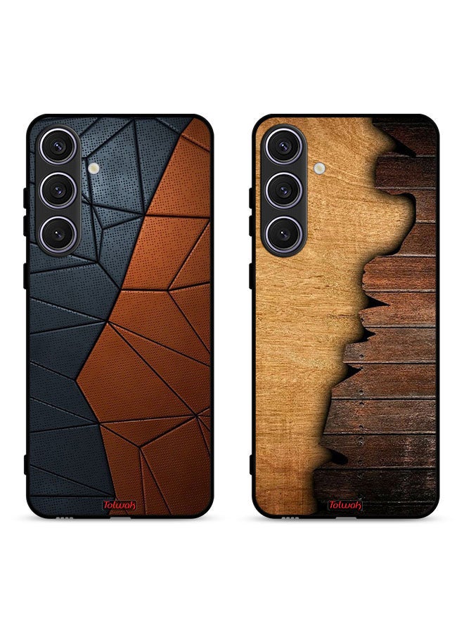 Tolwak Two Cases For Samsung Galaxy S24 Plus 5G Protective Covers Leather Pattern and Wooden - Image 1