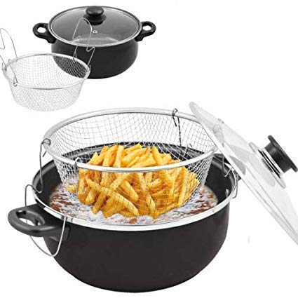 Jolfay Frying 24cm Pot Pasta Pot Frying Pan with Frying Basket Chip Pot Frying Basket Pasta Pot Chips Suitable for Induction Cookers Tempura steam basket non stick stir fry pan with handle - Image 2