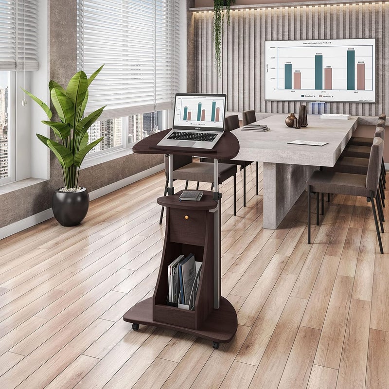 Techni Mobili Sit-to-Stand Rolling Adjustable Storage Medical Laptop Computer Cart, Chocolate, B005 - Image 1