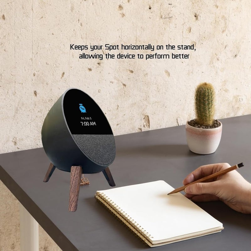 حامل خشبي مع أرجل من السيليكون لـ Echo Spot، حامل ثلاثي القوائم خشبي مع إطار معدني بيضاوي لـ Alexa Echo Spot، حامل مثبت على المكتب لـ Echo Spot (إصدار 2024) - Image 2