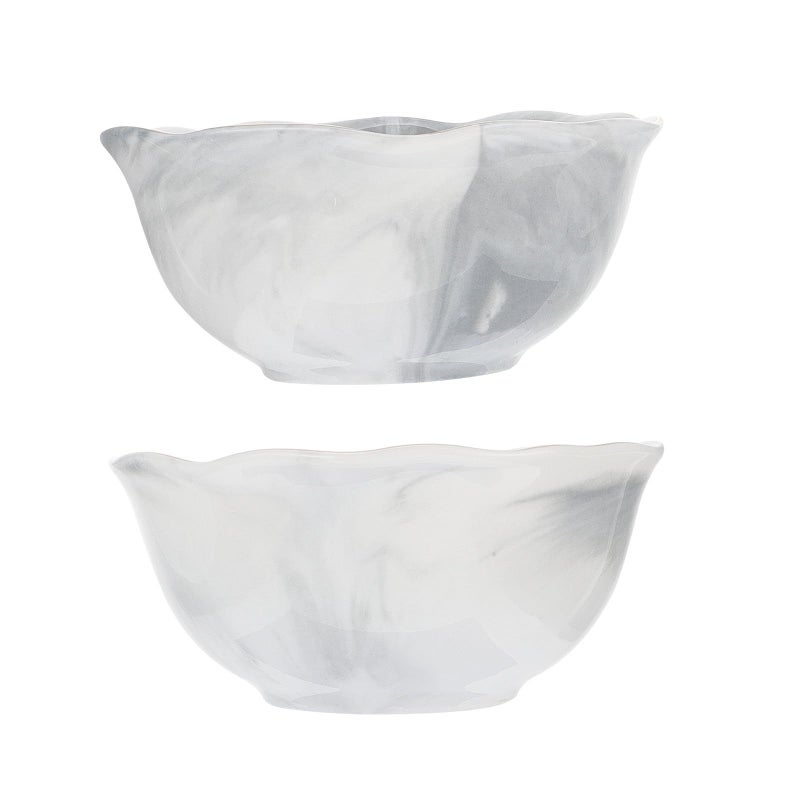Nordic Marble Pattern Ceramic Rice Porridge Bowls Set Of 2 Gray Stoneware Soup And Salad Bowls - Image 2