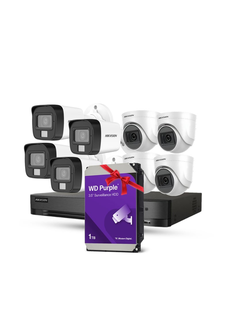 HIKVISION 5MP Camera Full Surveillance System | 4 Indoor + 4 Outdoor Cameras + 8-Channel DVR + 1TB WD Purple HDD + RG59 Cable - Image 1