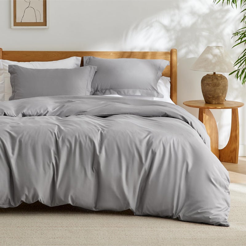 Bedsure Duvet Cover Queen Size - Soft Double Brushed Bedding Set for Kids & Adults, Zipper Closure, 3 Pieces, Includes 1 Duvet Cover (90"x90") & 2 Pillow Shams, NO Comforter, Grey - Image 1