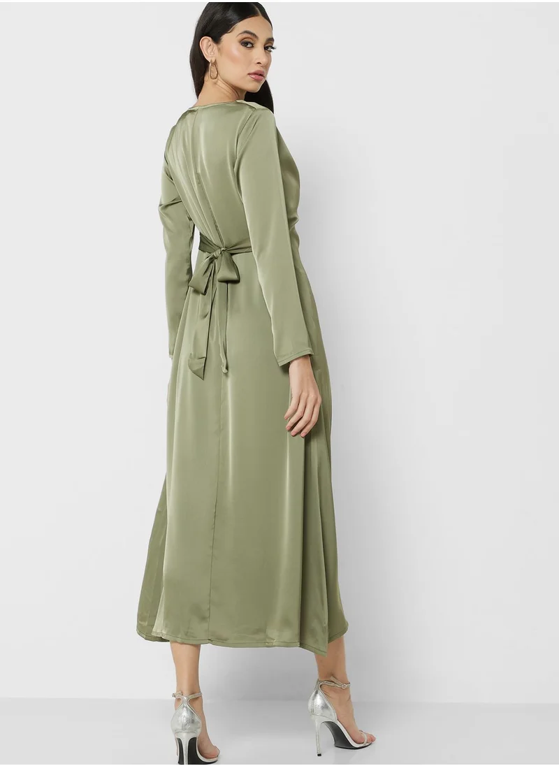 Khizana Cowl Neck Satin Dress