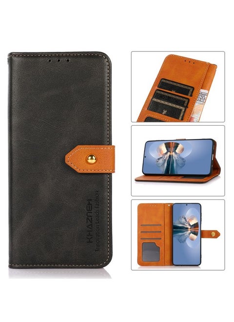 Case Cover For OPPO Find X7 Pro / Find X7 Ultra KHAZNEH Dual-color Cowhide Texture Flip Leather Phone Case Black