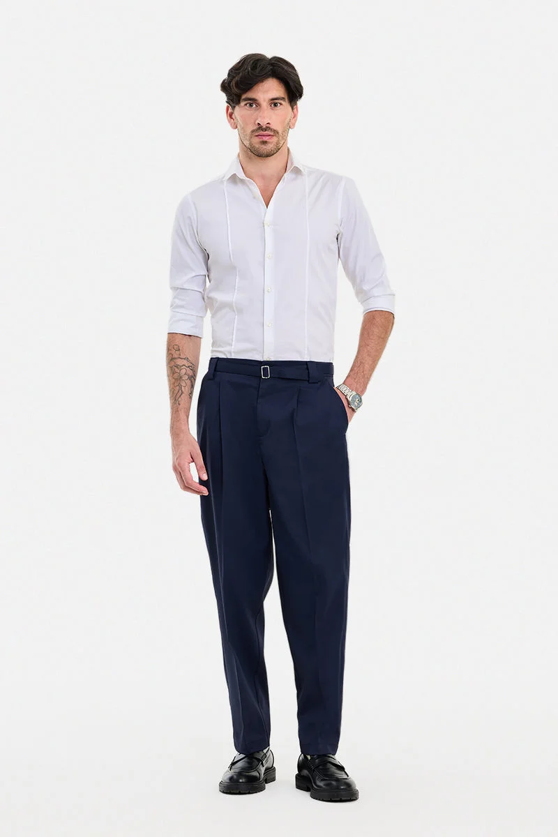 سنيتش Navy Solid Relaxed Formal Trousers