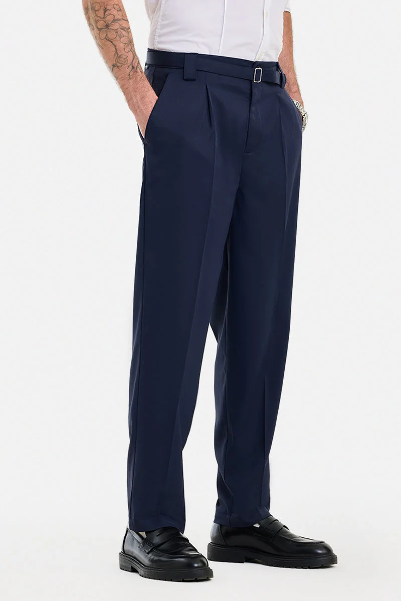 سنيتش Navy Solid Relaxed Formal Trousers
