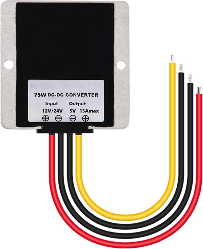 MGGi محول ومنظم جهد من نوع DC/DC لتخفيض الجهد من 12V/24V إلى 5V بقدرة 15A وطاقة 75W، مكون إمداد الطاقة، محول نوع “باك”， مقاوم للماء، يُستخدم في عربات الجولف، الرافعات، السيارات. - Image 5