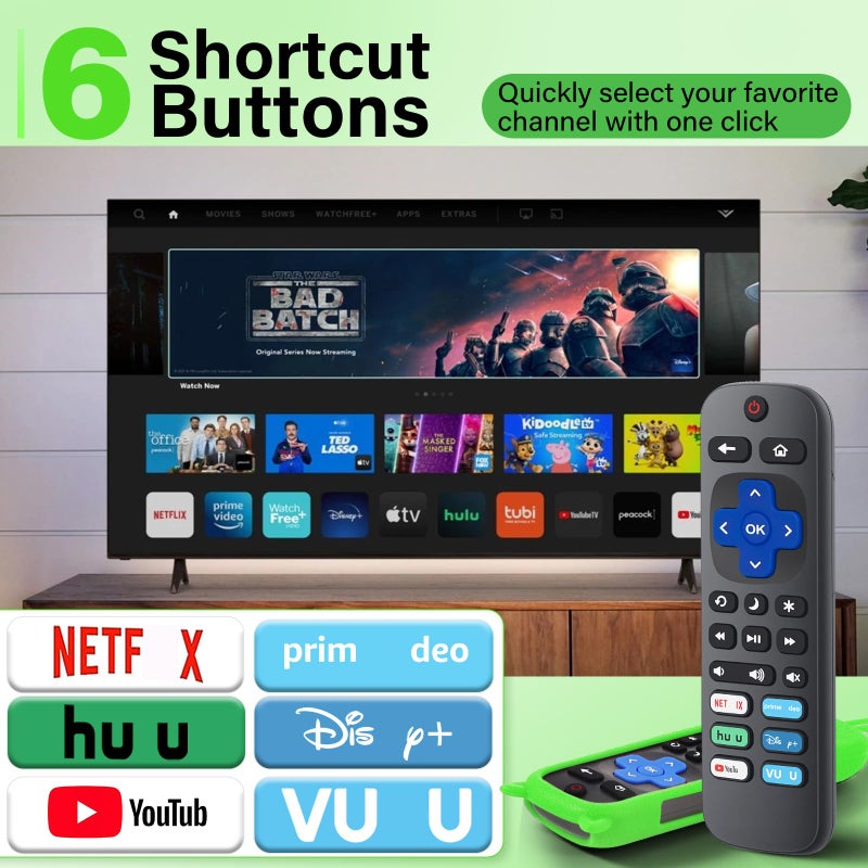 Wevove (Pack of 3) Replacement Remote Only for Roku TV with Soft Protective Cover (Glow in The Dark), Universal Remote for TCL Roku/Hisense Roku/Onn Roku/Sharp Roku/Element Roku/Philips Roku Smart TV - Image 5