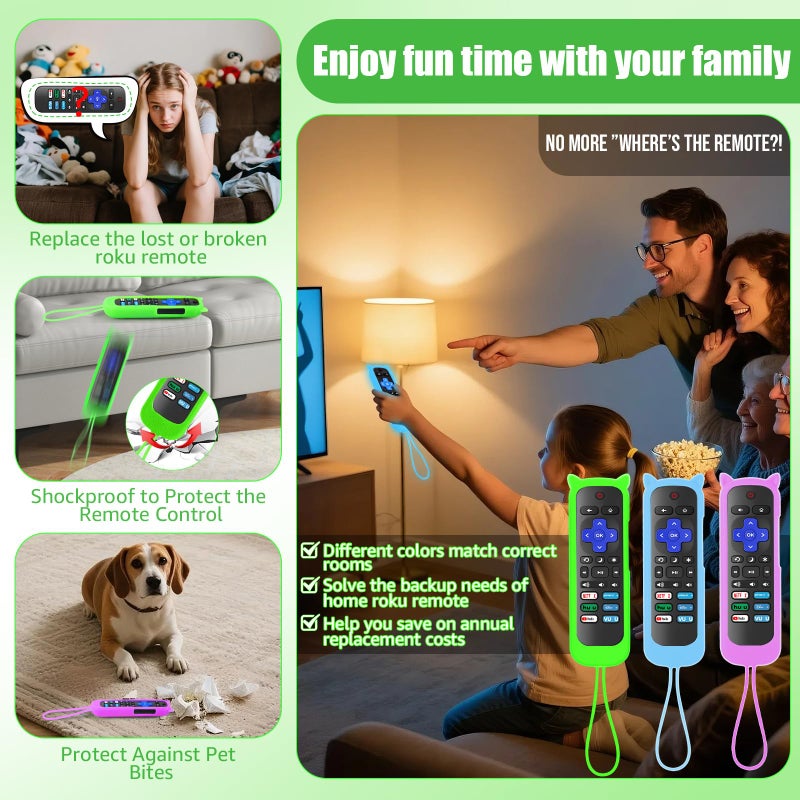 Wevove (Pack of 3) Replacement Remote Only for Roku TV with Soft Protective Cover (Glow in The Dark), Universal Remote for TCL Roku/Hisense Roku/Onn Roku/Sharp Roku/Element Roku/Philips Roku Smart TV - Image 3