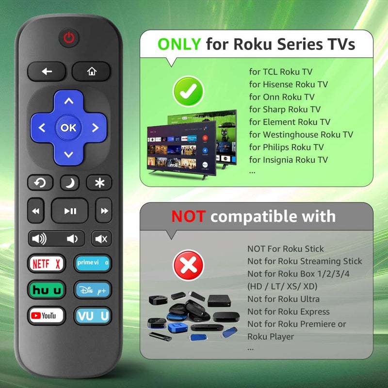 Wevove (Pack of 3) Replacement Remote Only for Roku TV with Soft Protective Cover (Glow in The Dark), Universal Remote for TCL Roku/Hisense Roku/Onn Roku/Sharp Roku/Element Roku/Philips Roku Smart TV - Image 2