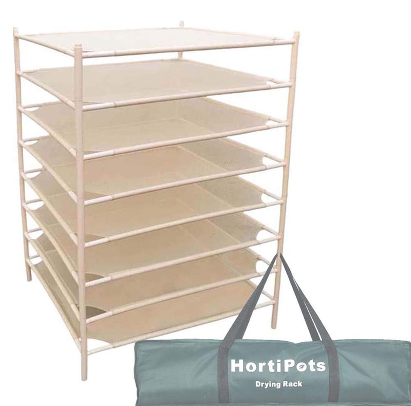 رف تجفيف الأعشاب HORTIPOTS 8 طبقات شبكة تجفيف حامل مربع 28 × 28 بوصة لتجفيف الملابس أو معالجة النباتات مثل الأعشاب والفواكه والزهور