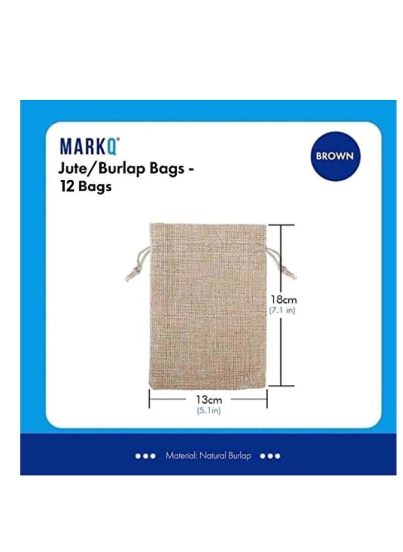 MARKQ [Pack of 12] Burlap Bags with Drawstring – 13 x 18 cm Hessian Jute Bags for Wedding Gifts, Eid Gifts, Candy & Jewelry Pouches  - Image 2