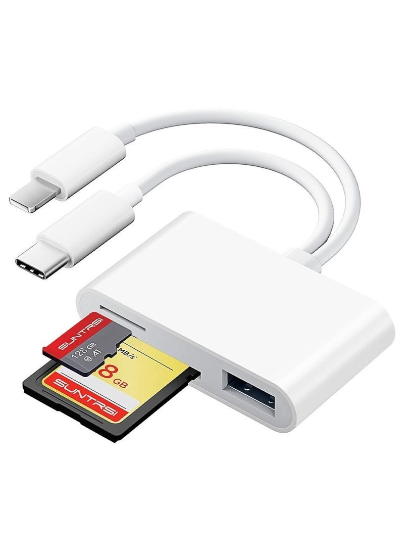 5 in 1 SD Card Reader with Lightning & USB-C, for iPhone & Android, Lightning/USB-C Dual Port, Supports SD/Micro SD/USB 3.0,Dash Cam Drone – Plug & Play, No Driver - Image 1