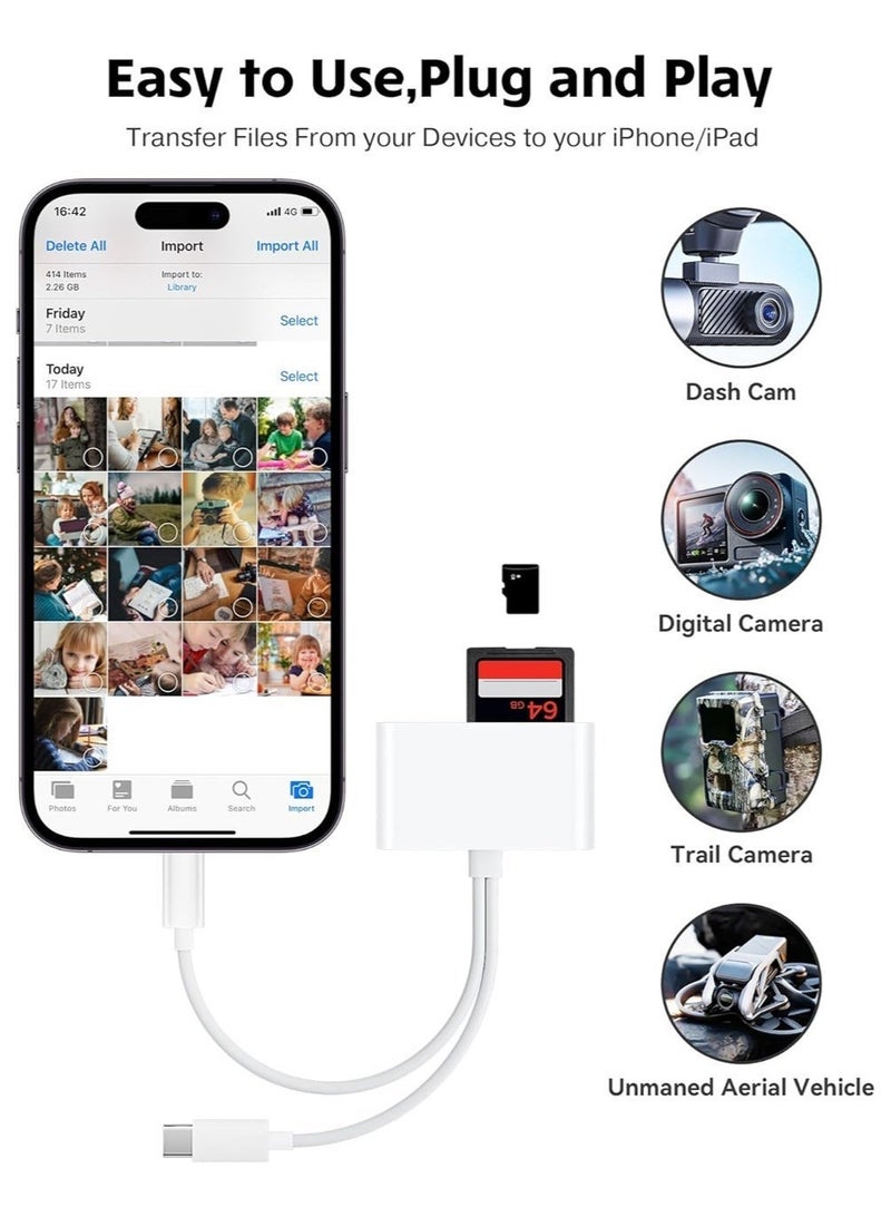 5 in 1 SD Card Reader with Lightning & USB-C, for iPhone & Android, Lightning/USB-C Dual Port, Supports SD/Micro SD/USB 3.0,Dash Cam Drone – Plug & Play, No Driver - Image 2
