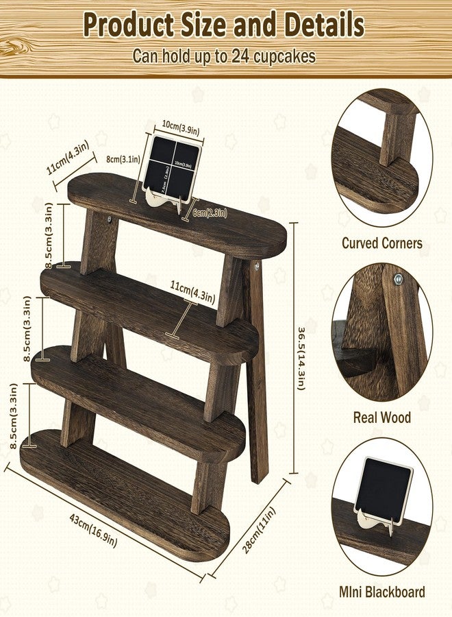 Mounting UP 4 Tier Wooden Cupcake Display Stand with Mini Signs, Rustic Tiered Display Stand, Food Risers for Buffet Table Dessert Display Stand for Home Decor Party Wedding Birthday,US - Image 3