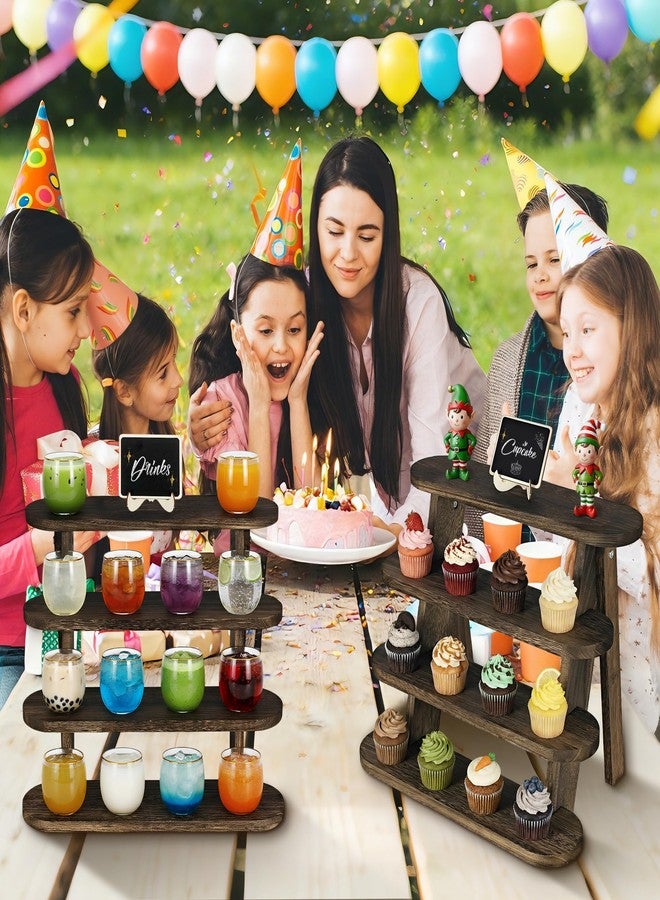 Mounting UP 4 Tier Wooden Cupcake Display Stand with Mini Signs, Rustic Tiered Display Stand, Food Risers for Buffet Table Dessert Display Stand for Home Decor Party Wedding Birthday,US - Image 5